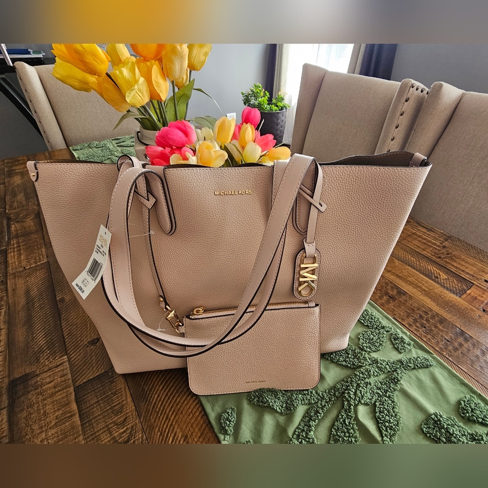 Michael Kors Soft Beige Tote with Gold Accents